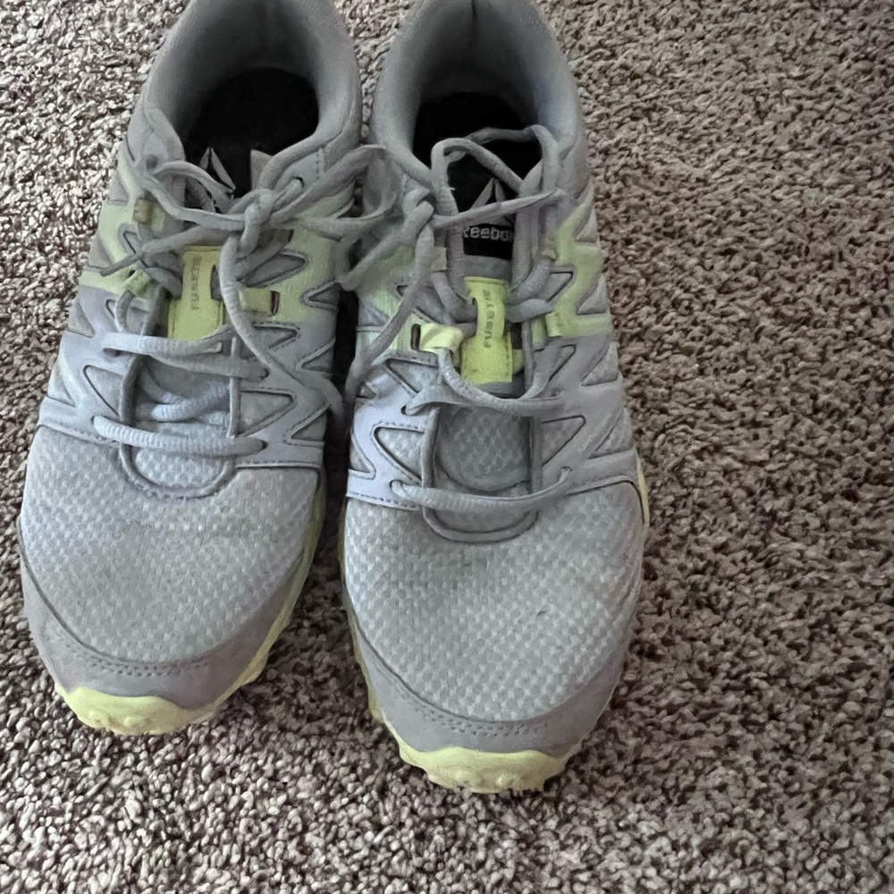 Grey and yellow Reebok gym shoes. Size 9.5